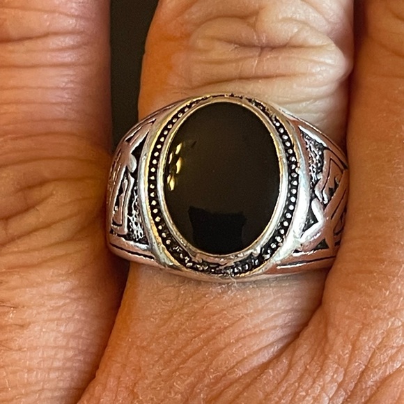 Sword and shield black obsidian S925 silver ring - Picture 9 of 9